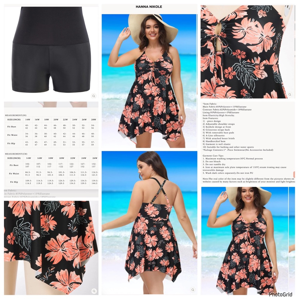 Hannah Nikole 16W plus size floral Swimdress one piece swimsuit NWT